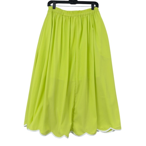 entro Dresses & Skirts - Entro Lime Green Scalloped Hem Midi Skirt Neon Pleated Elastic Back S27035 Large
